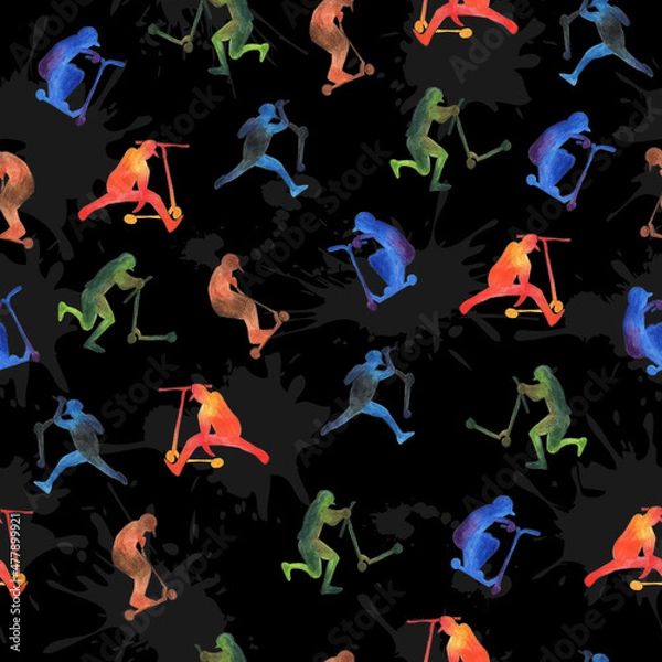 Fototapeta seamless pattern fabric background color scooter bezszwowy wzór hulajnoga sport