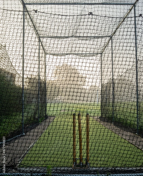Fototapeta Empty cricket nets at dawn