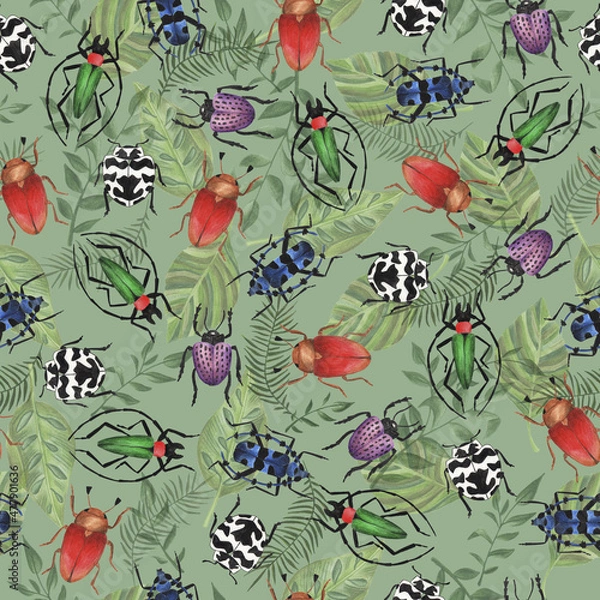 Fototapeta seamless pattern fabric background beetles bezszwowy wzór żuki