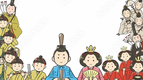 Obraz 雛人形　青いお内裏様　全部　フレーム