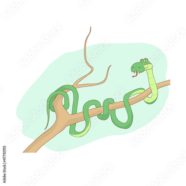 Obraz A serpent on a tree. Vector illustration.