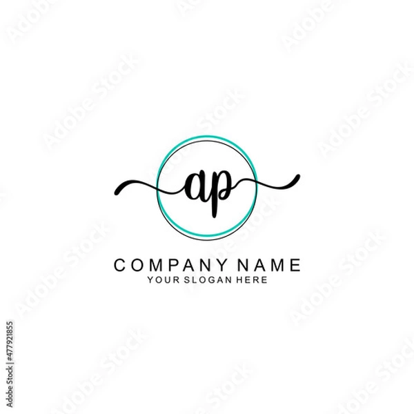 Obraz AP Initial handwriting logo with circle hand drawn template vector