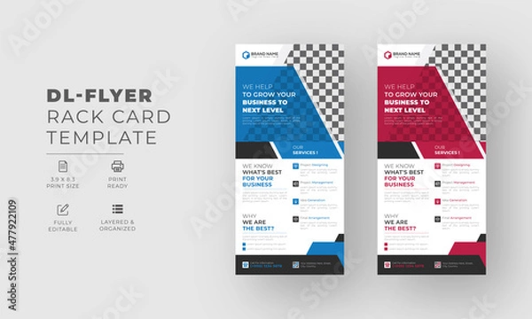 Fototapeta Modern creative corporate business dl flyer or rack card layout concept background flyer brochure cover template for grow up your business to the next level.