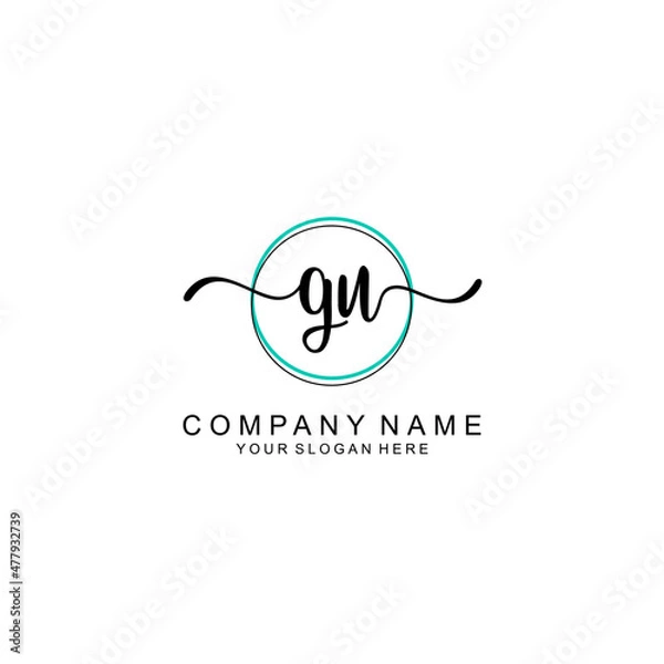 Fototapeta GU Initial handwriting logo with circle hand drawn template vector