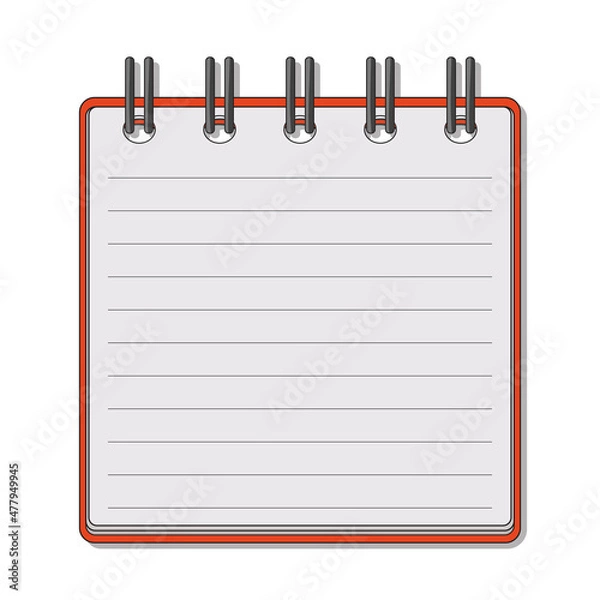 Fototapeta Open notepad for notes. Subject in the office, at home. Vector illustration isolated on white background.