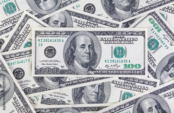 Obraz Background with money american hundred dollar bills