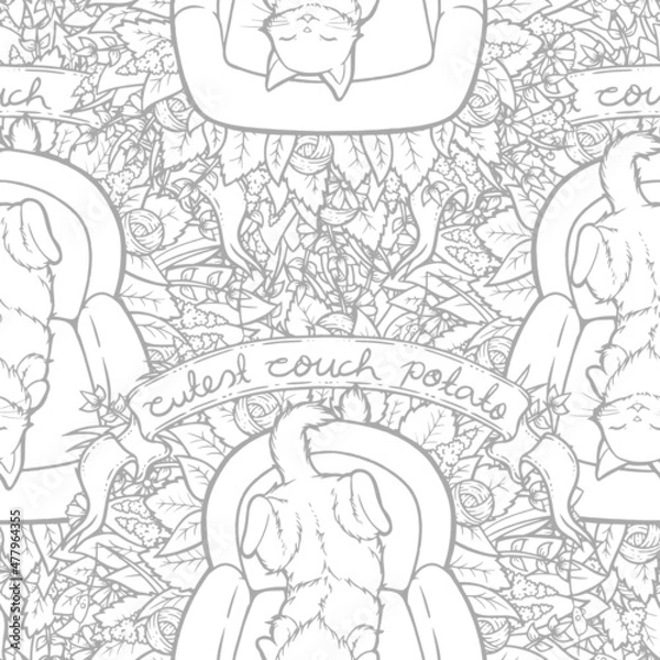 Obraz Cute Couch Potato Cat Vector Seamless Surface Pattern Design