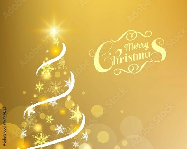 Obraz Gold light sky galaxy Christmas tree card background banner