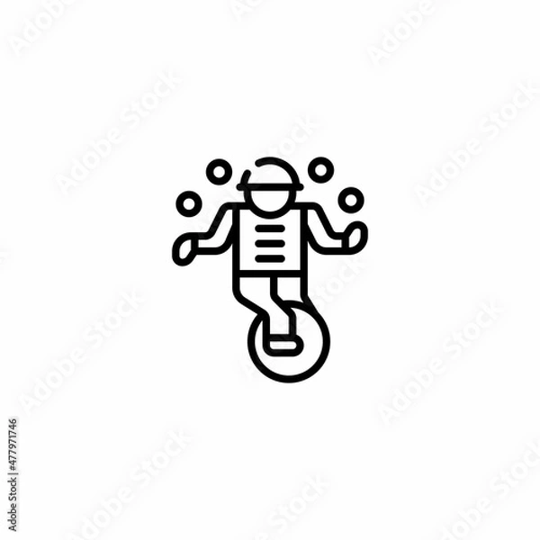 Fototapeta Clown Fun Unicycle outline style icon and illustration