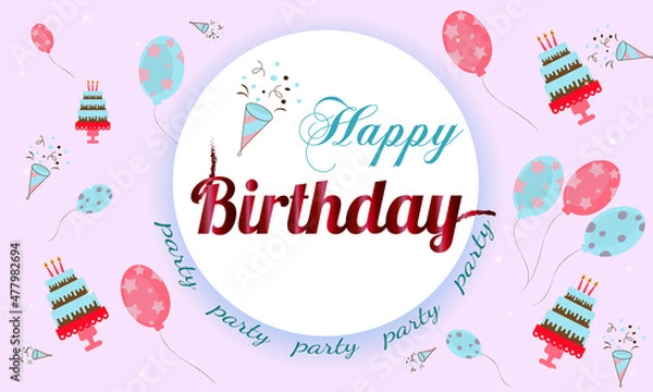 Fototapeta Design background Happy Birthday with yummy cupcake. vector illustration.