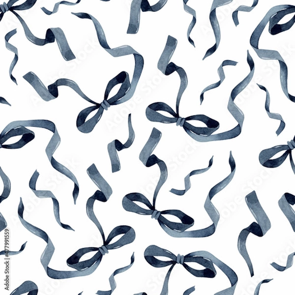 Obraz Dark blue ribbon bow watercolor seamless pattern