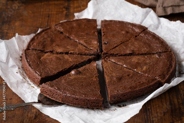 Obraz Sticky chocolate brownie cake, kladdkaka or mud cake