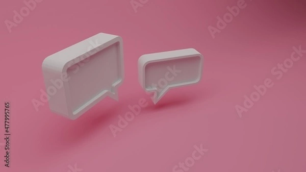Fototapeta 3d rendering of two matte white speech bubbles in the centered left image area in front of a matte pink background lighted from above