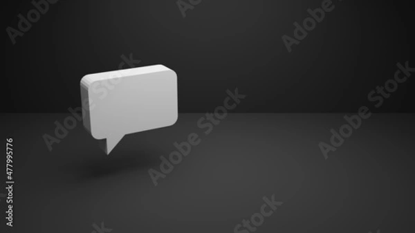 Fototapeta 3d rendering of one matte white speech bubble in the centered left image area in front of a matte black background lighted from above