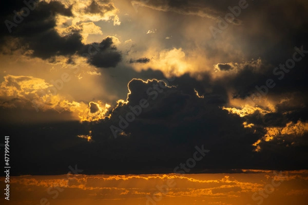 Obraz Beautiful sunset with clouds in endless fields.