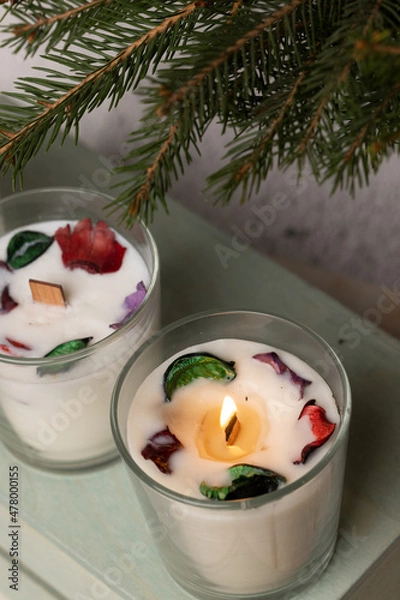 Obraz Background with hand made candle for spa and relax, DIY, Homemade candles