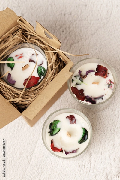 Obraz Background with hand made candle for spa and relax, DIY, Homemade candles