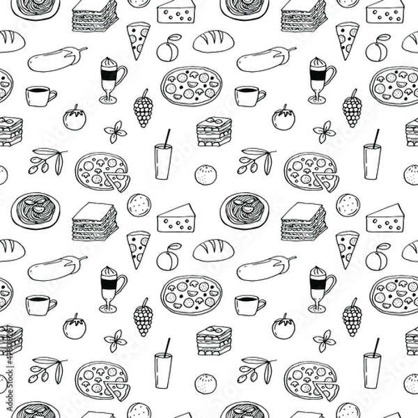 Obraz Italian food seamless pattern vector illustration, hand drawing doodles