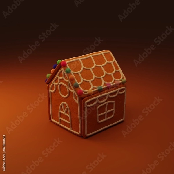 Fototapeta 3d sweet gingerbread house. Christmas sweets 3d modeling.
