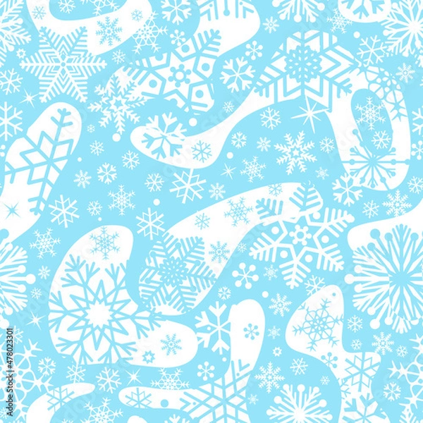 Fototapeta Snow seamless pattern. Abstract floral winter pattern with dots and snowflakes. Ornamental flourish seasonal drawn texture. Winter holiday backdrop with chaotic flowing dots. Artistic stylish tiled  b