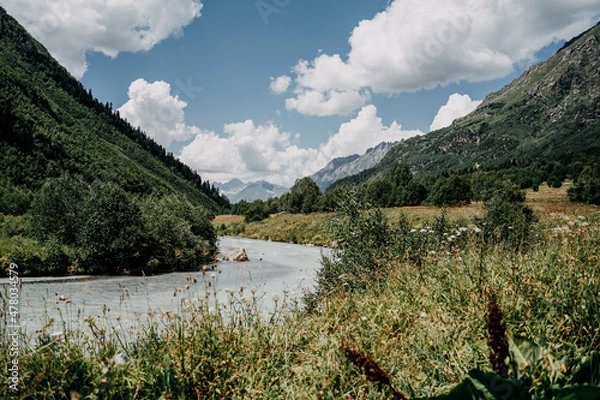 Obraz river and mountains