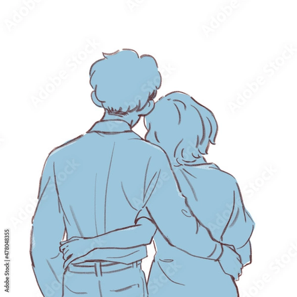 Obraz 腰に手を回す男女の後ろ姿のイラスト
