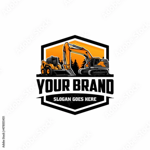 Obraz skid steer and excavator, land clearing machine logo vector
