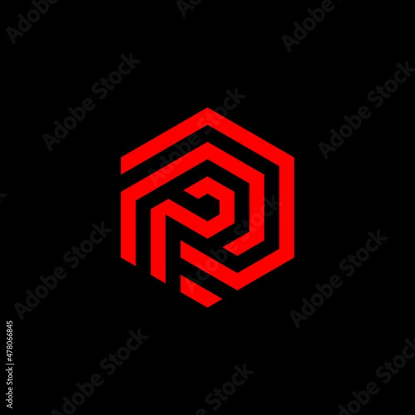 Fototapeta N monogram hexagonal logo