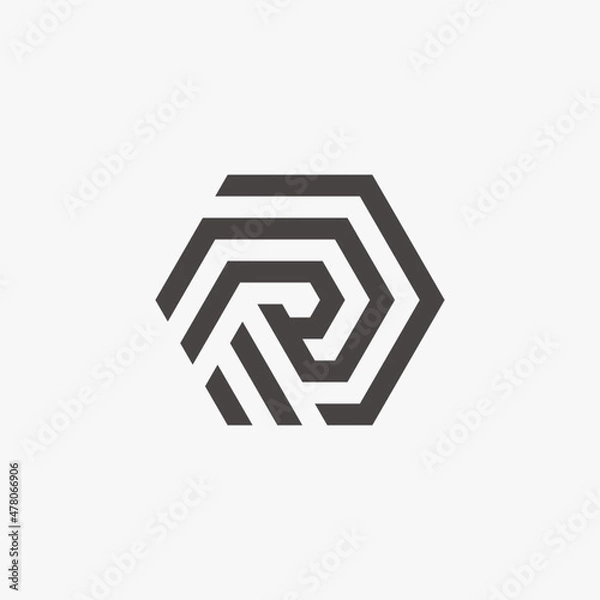 Fototapeta R monogram logo in hexagonal shape
