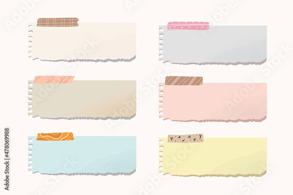 Obraz Notes paper post it with washi tape. Paper note vector.