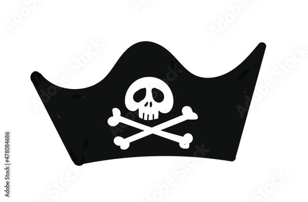 Obraz Pirate cocked hat icon with skull. vector