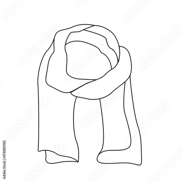 Fototapeta Winter or autumn and spring scarf. Simple vector outline illustration. Suitable for children's books and coloring pages, as well as in infographics, for design and patterning, for catalogs, as an icon