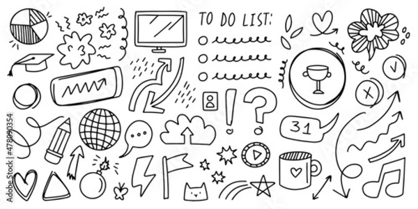 Fototapeta Hand drawn abstract doodle. Outline sketch elements