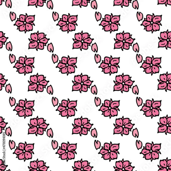 Fototapeta Vector white background white pink cherry tree flowers and cherry blossom sakura flowers. Seamless pattern background