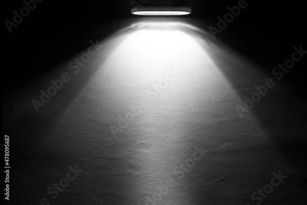 Fototapeta LED black flashlight for background. abstract spotlight on white texture. picture backdrop for add showcase premium product or add text message.