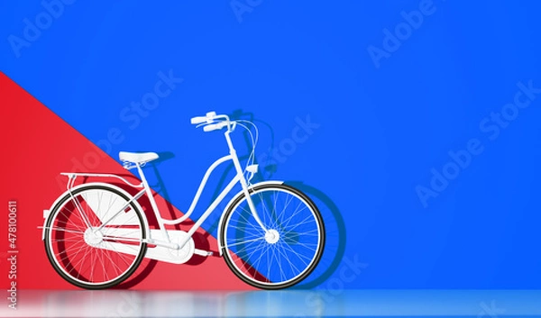 Obraz White bicycle on colorful wall background.