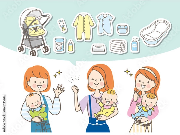 Fototapeta ベビー用品の相談をするママ友