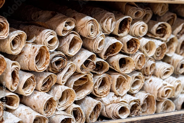 Obraz Armenian bread, dry lavash. Armenian lavash, dried for khash.