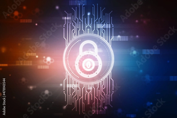 Fototapeta Digital Padlock on abstract technology background, Technology security concept. Modern safety digital background. Protection system, Cyber Security and safety information, personal data concept