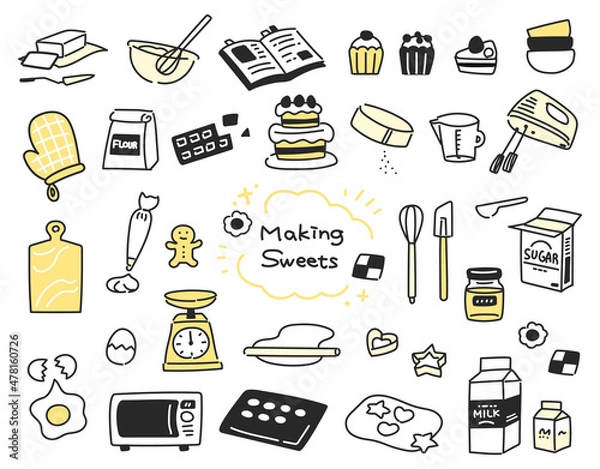 Obraz シンプルなお菓子作りに関するアイコンセット