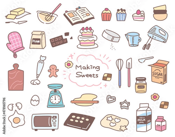 Fototapeta シンプルなお菓子作りに関するアイコンセット