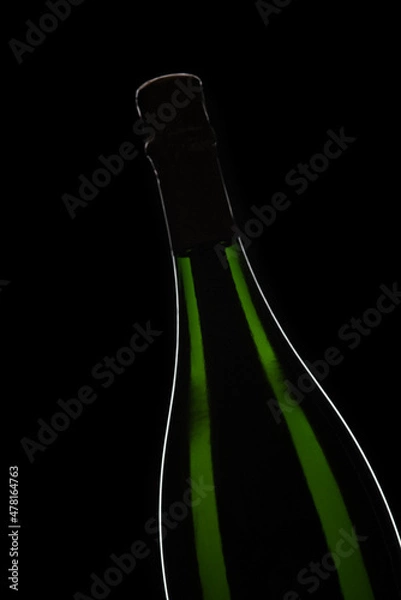 Obraz Green Champagne bottle graphically presented on black background