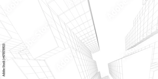 Obraz Abstract architecture background. Linear 3D illustration. Building construction perspective