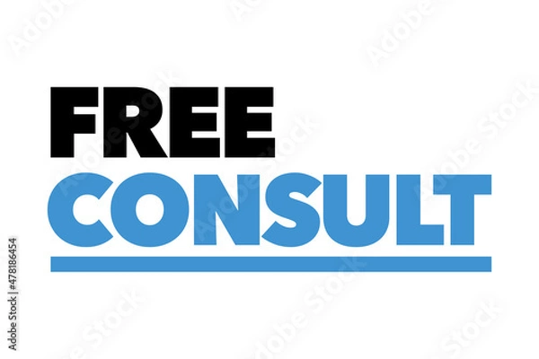 Fototapeta Modern, simple, bold typographic design of a saying "Free Consult" in blue and black colors. Cool, urban, trendy and vibrant graphic vector art