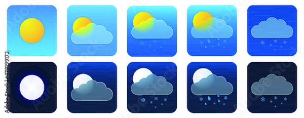 Fototapeta Vector drawing. Set of weather icons in the style of glass morphism.