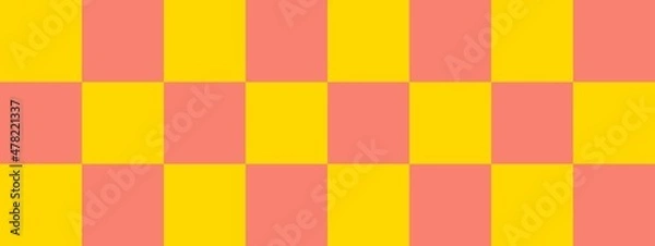 Fototapeta Checkerboard banner. Salmon and Gold colors of checkerboard. Big squares, big cells. Chessboard, checkerboard texture. Squares pattern. Background.