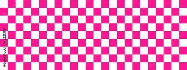 Fototapeta Checkerboard banner. Deep pink and White colors of checkerboard. Small squares, small cells. Chessboard, checkerboard texture. Squares pattern. Background.