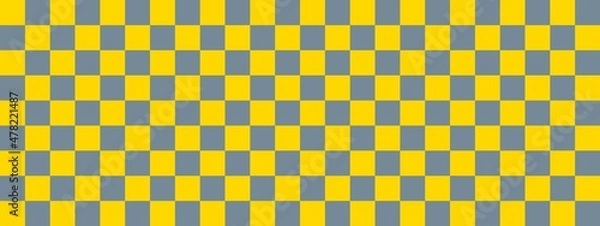 Fototapeta Checkerboard banner. Light Slate Grey and Gold colors of checkerboard. Small squares, small cells. Chessboard, checkerboard texture. Squares pattern. Background.