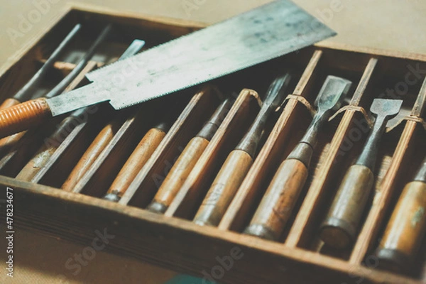 Fototapeta 大工道具ノミノコギリ