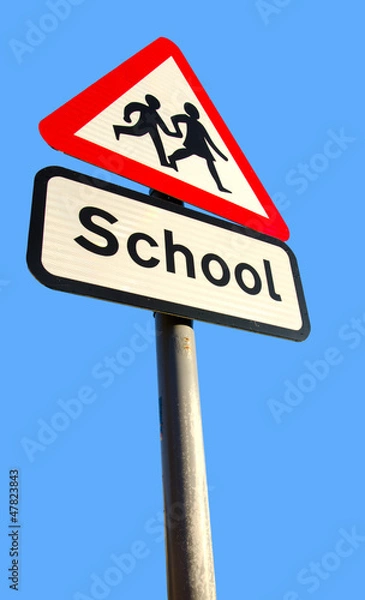 Obraz school warning sign on blue sky background